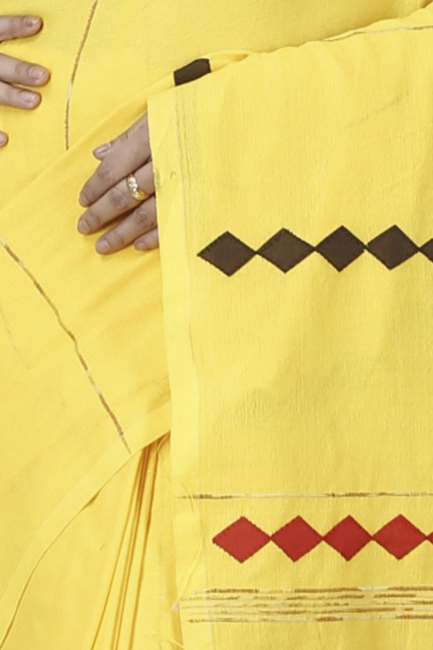 Yellow Pure Cotton Tika Applique Saree (1244)